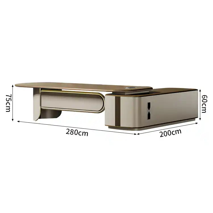 社長デスク　役員デスク　広々快適作業台　隠し配線ボックス　木目天板　角丸設計　繊維板　大容量サイドキャビネット　カスタマイズ可能　LBZ-S097