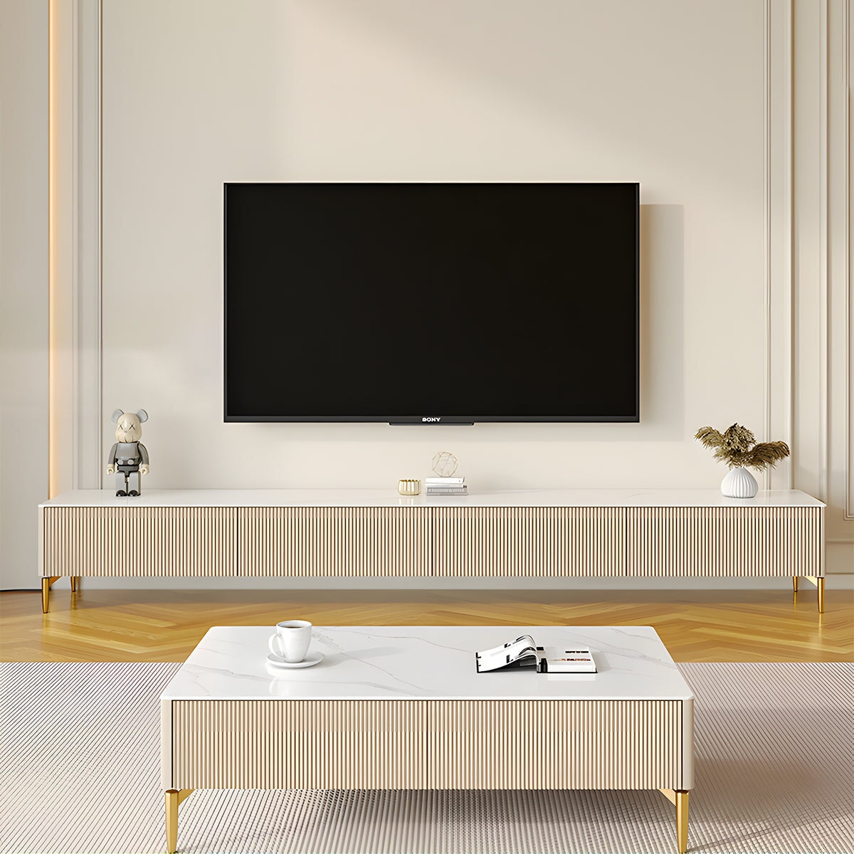 テレビボード　センターテーブル　二点セット　リビングボード　引き出し　大容量　セラミック天板　金属脚　Ｒ仕上げ　おしゃれ　シック　カスタマイズ可能　グレー　DSG-K017 kaguyasu