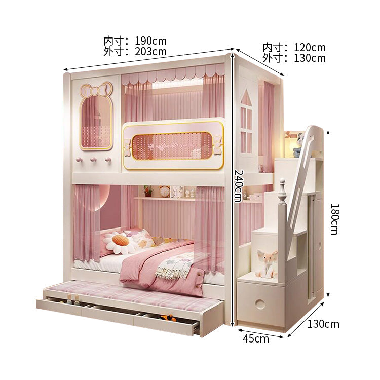 二段ベッド　キッズベッド　収納付き二段ベッド　子供部屋用ベッド　全周式安全栅　落下防止設計　収納スペース付き　モダンキッズデザイン　ホワイト　SCC-S072