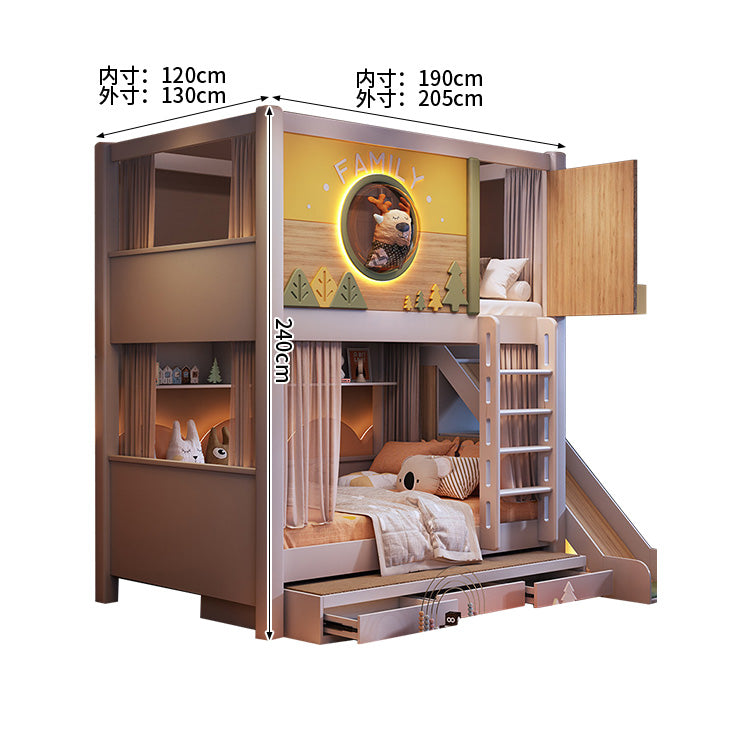 二段ベッド　子供用二段ベッド　キッズ二段ベッド　滑り台付き二段ベッド　階段収納ベッド　転落防止柵　手すり付き階段　無垢フレーム　耐荷重　省スペース　ナチュラル　カスタマイズ可能　SCC-S064
