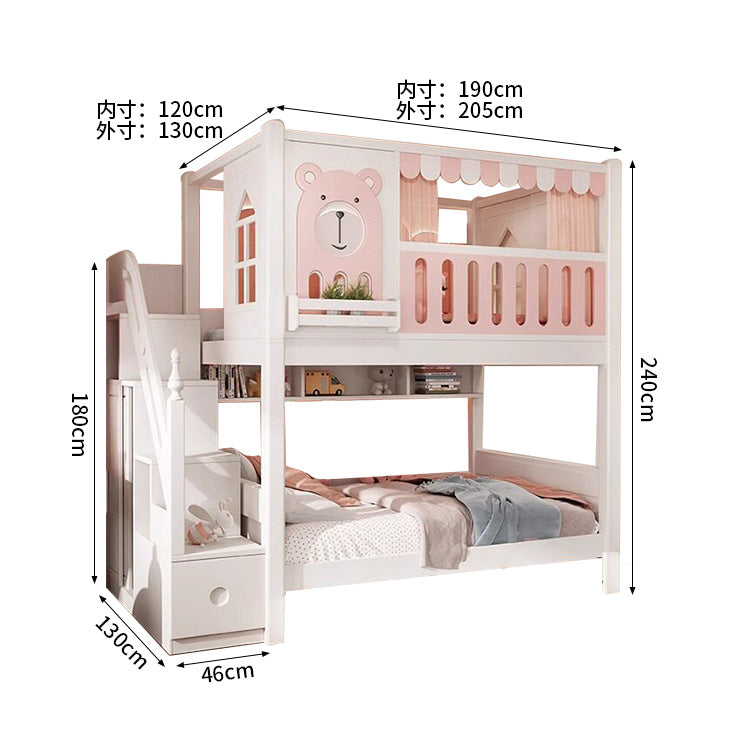 二段ベッド　子供用ベッド　木製ベッド　キッズベッド　木製ベッド　全周式安全棚　収納ブックシェルフ付き　安全性抜群　シンプル　ナチュラルウッド　SCC-S069