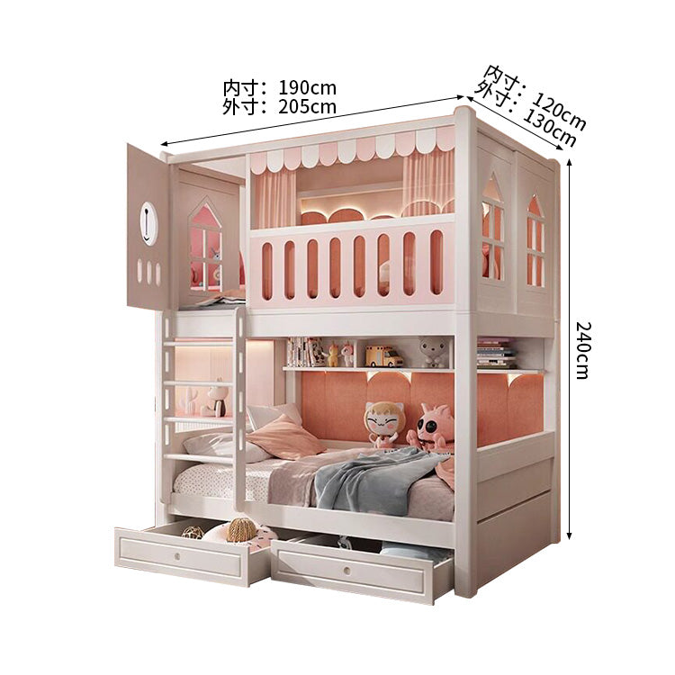 二段ベッド　子供用ベッド　木製ベッド　キッズベッド　木製ベッド　全周式安全棚　収納ブックシェルフ付き　安全性抜群　シンプル　ナチュラルウッド　SCC-S069