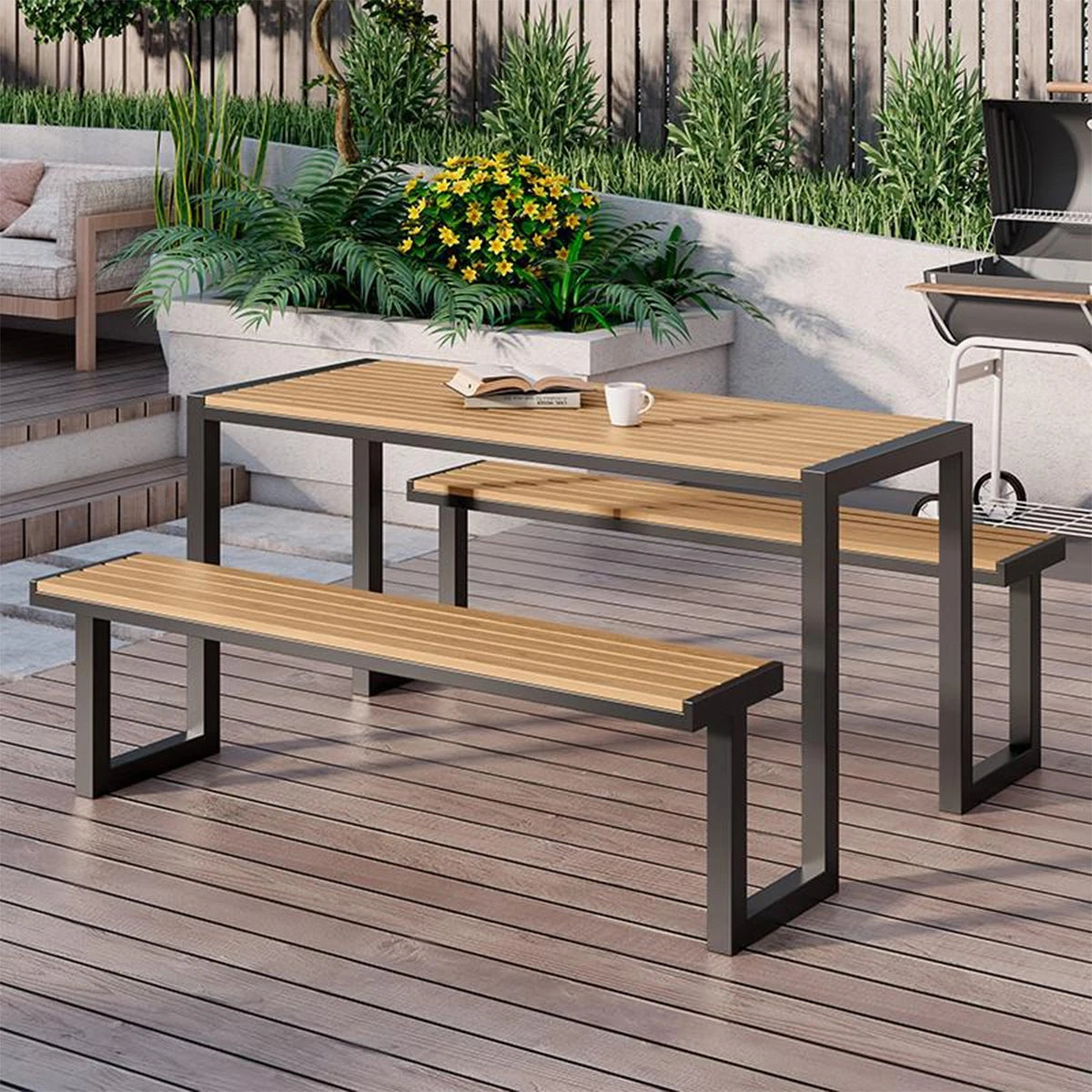 アウトドアテーブルチェアセット　ガーデン家具　アルミ合金製　カフェ・テラス用家具　高耐久屋外セット　防腐　アルミ合金フレーム　耐候性抜群　お手入れ簡単　ブラック　シンプル　カスタマイズ可能　HWZY-K010