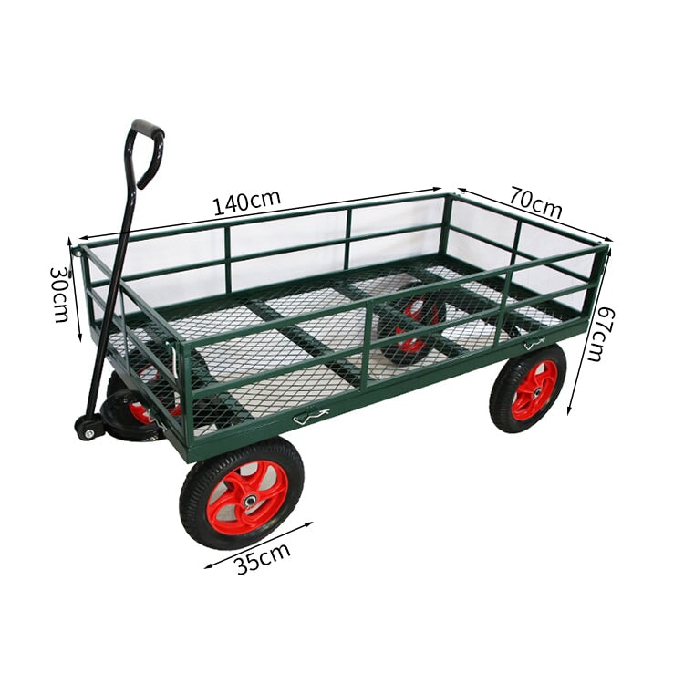 ホイール　大きい　安定　四面囲い　ガード　取り外し　ハンドル　クッション付き　スチール製　頑丈　耐久性　荷車　台車　カゴ付き台車　大容量　実用　機能的　WLC-K017