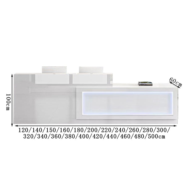 受付カウンター　受付台　レジ台　ハイカウンター　ＬＥＤライト　鏡面仕上げ　エコ板材　収納　配線穴キャップ　おしゃれ　実用　モダン　ホワイト　カスタマイズ可能　JDT-K054　kaguyasu