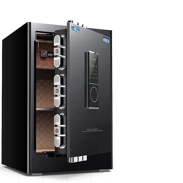 金庫　スチール金庫　業務用　焼付塗装　指紋認証　パスワード解錠　プッシュンつまみ　遠隔解錠　ブラック　ブラウン　BXG-M-010