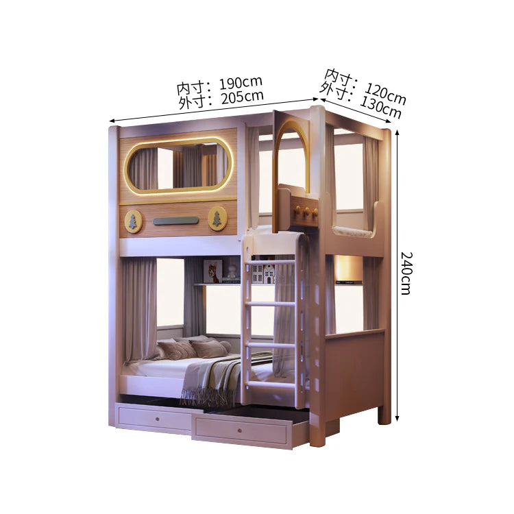 二段ベッド　子供用ベッド　キッズベッド　木製ベッド　収納付きベッド　全周式安全柵　落下防止全方位保護設計　手すり穴あき加工　上質無垢フレーム　ナチュラル　シンプル　モダン　SCC-S075