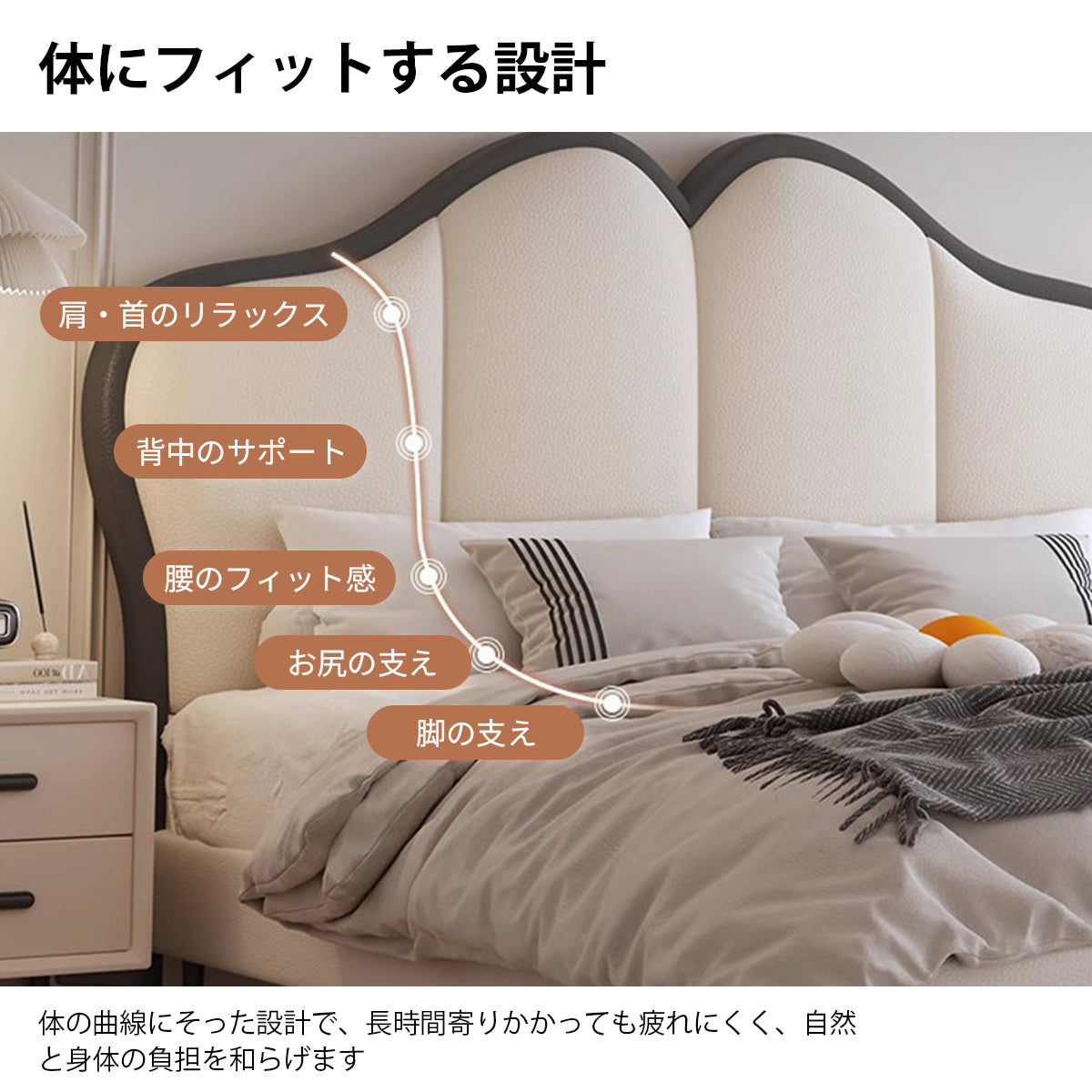 プレミアムベッド　キングベッド　収納付きベッド　シングルベッド　本革素材　無垢材フレーム　高反発ウレタンフォーム　大容量収納　跳ね上げ式収納　シンプル　モダン　オフホワイト　BED-K033