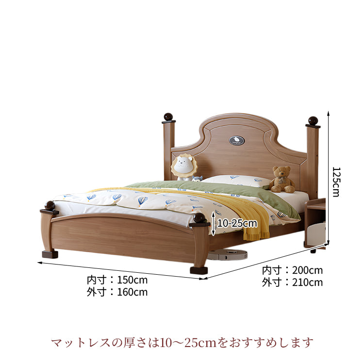 無垢材ベッド　木製ベッド　シングルベッド　収納付きベッド　無垢材フレーム　耐荷重性　静音すのこ　環境配慮　ナチュラル　シンプル　モダン　BED-K034