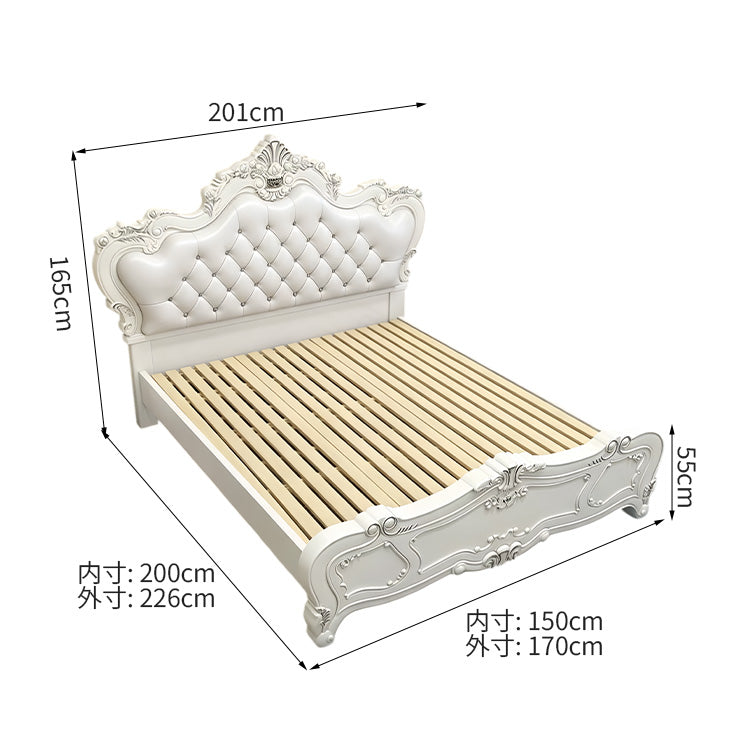 ベッド　ダブルベッド寝台　寝床　床榻　彫刻デザイン　無垢材　ホワイト　優雅　BED-K035