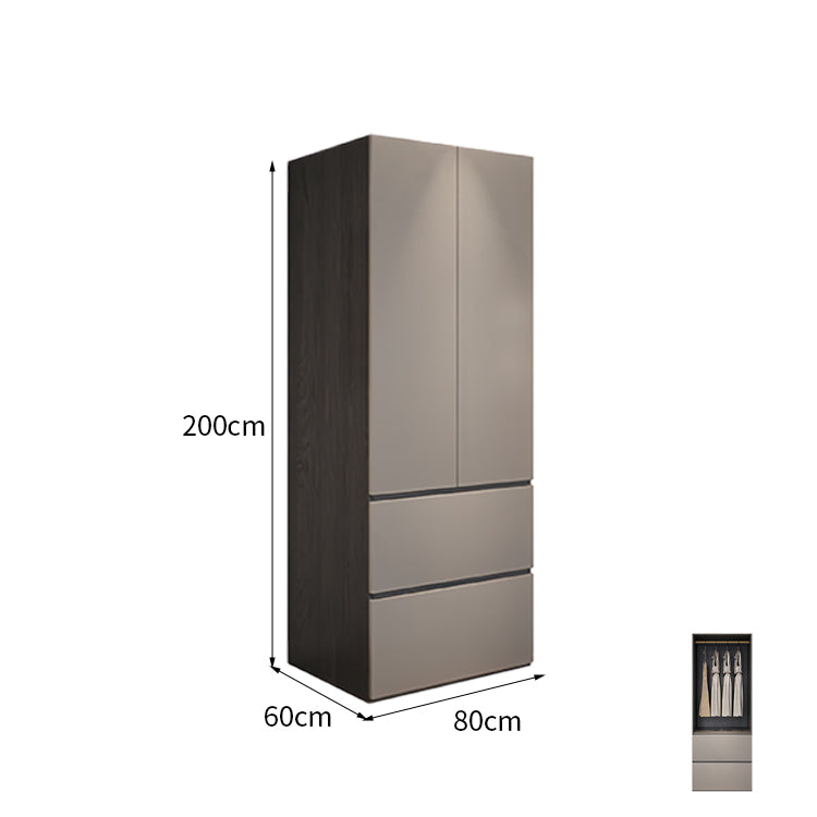 クローゼット　箪笥　押入れ　洋服箪笥　エコ素材　サイドキャビネット付き　引き手付き　無垢材ハンガーパイプ　大容量　グレー　カスタマイズ可能　YG-K031