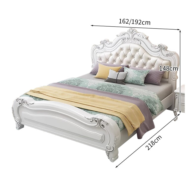 ヨーロッパ風　本革　無垢材　エンボス　ダブル　ビッグサイズ　収納　新婚用　ベッド　BED-K-059   kaguyasu