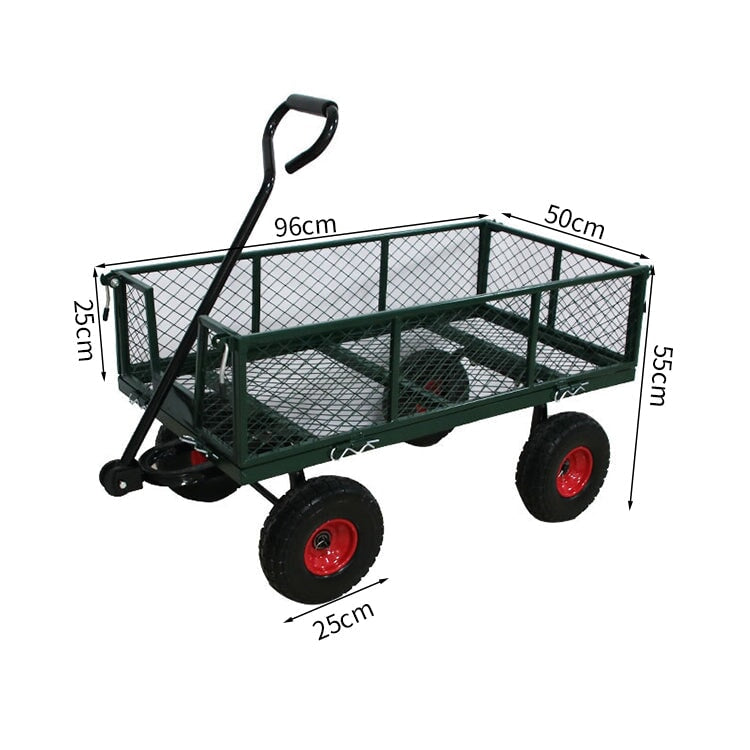 ホイール　大きい　安定　四面囲い　ガード　取り外し　ハンドル　クッション付き　スチール製　頑丈　耐久性　荷車　台車　カゴ付き台車　大容量　実用　機能的　WLC-K017