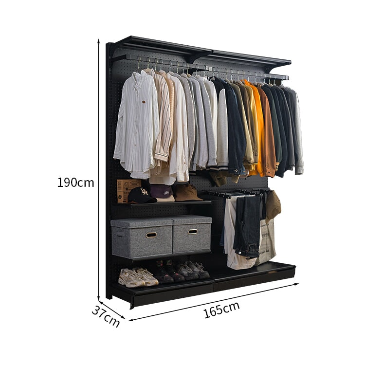 金属製調整可能衣類ラック 多様な収納 分類収納 大容量 オープン式 物干し竿 可動棚板 壁面収納