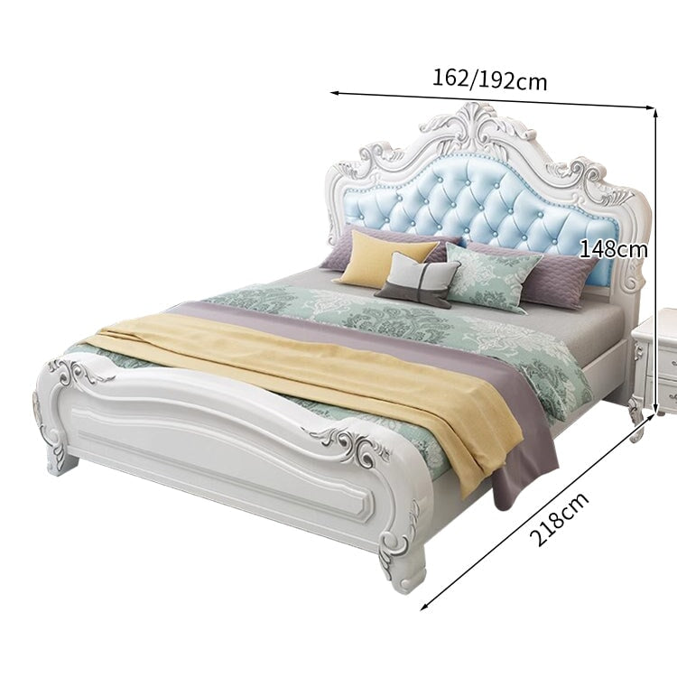 ヨーロッパ風　本革　無垢材　エンボス　ダブル　ビッグサイズ　収納　新婚用　ベッド　BED-K-059   kaguyasu
