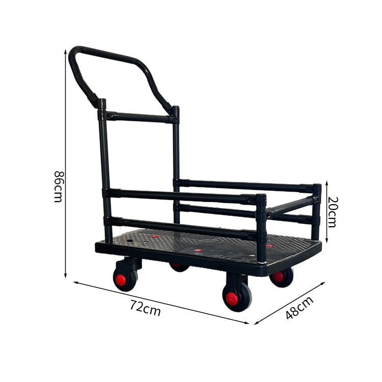 ハンドル　自在キャスター　ガード　昇降　取り外し　プラスチック底板　頑丈　耐荷重　台車　カゴ付き台車　荷物運び　実用　シンプル　耐久性　ブラック　カスタマイズ可能　WLC-K021