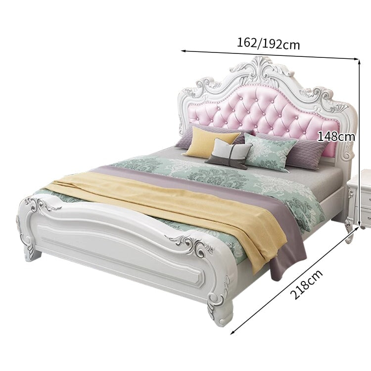 ヨーロッパ風　本革　無垢材　エンボス　ダブル　ビッグサイズ　収納　新婚用　ベッド　BED-K-059   kaguyasu
