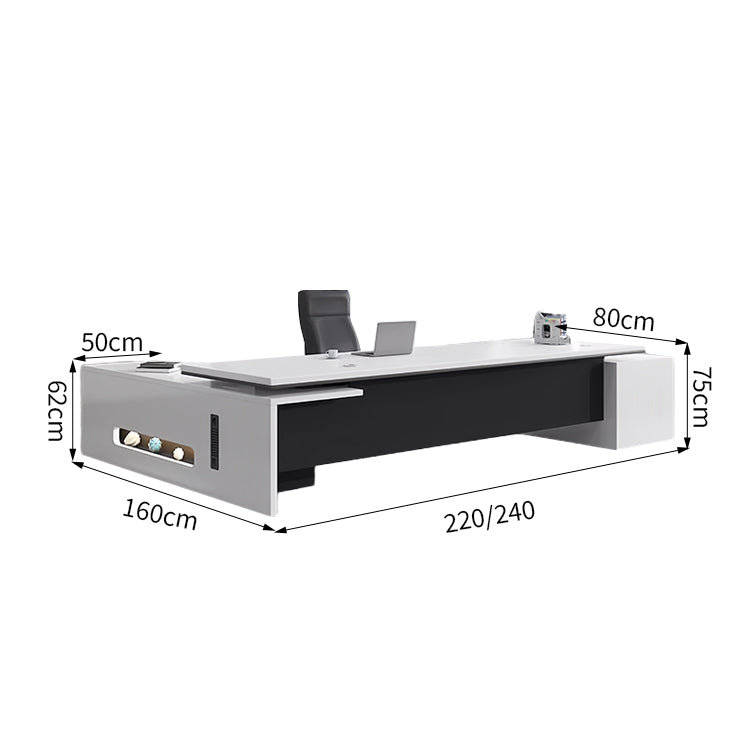 役員デスク　おしゃれ　エグゼクティブデスク　プレジデントデスク　シンプルモダン　サイドキャビネット　メラミン化粧板　PC用通気口　配線ボックス　分類収納　ホワイト　カスタマイズ可能　LBZ-M025