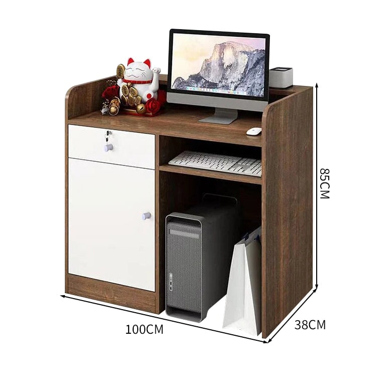 受付カウンター　受付台　オフィス受付　レジカウンター　作業台　店舗用　鍵付き引き出し　キャビネット　配線穴付き　木目調　カスタマイズ可能　JDT-K-100 kaguyasu
