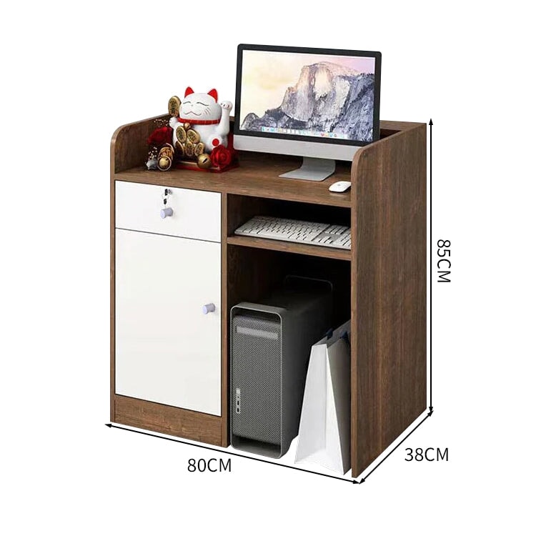 受付カウンター　受付台　オフィス受付　レジカウンター　作業台　店舗用　鍵付き引き出し　キャビネット　配線穴付き　木目調　カスタマイズ可能　JDT-K-100 kaguyasu