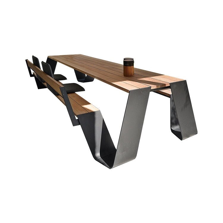 ガーデンテーブル・ベンチセット　屋外家具　ガーデン家具　焼付塗装　樹脂木材　チーク材　アルミ合金フレーム　ブラック　カスタマイズ可能　HWZY-M012