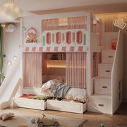 二段ベッド　キッズベッド　子供部屋用家具　木製二段ベッド　お城デザイン　落下防止設計　滑り止め加工ハシゴ　安定感のある構造　無垢材製ハシゴ　ホワイト　フェアリーテイルテイスト　SCC-S078