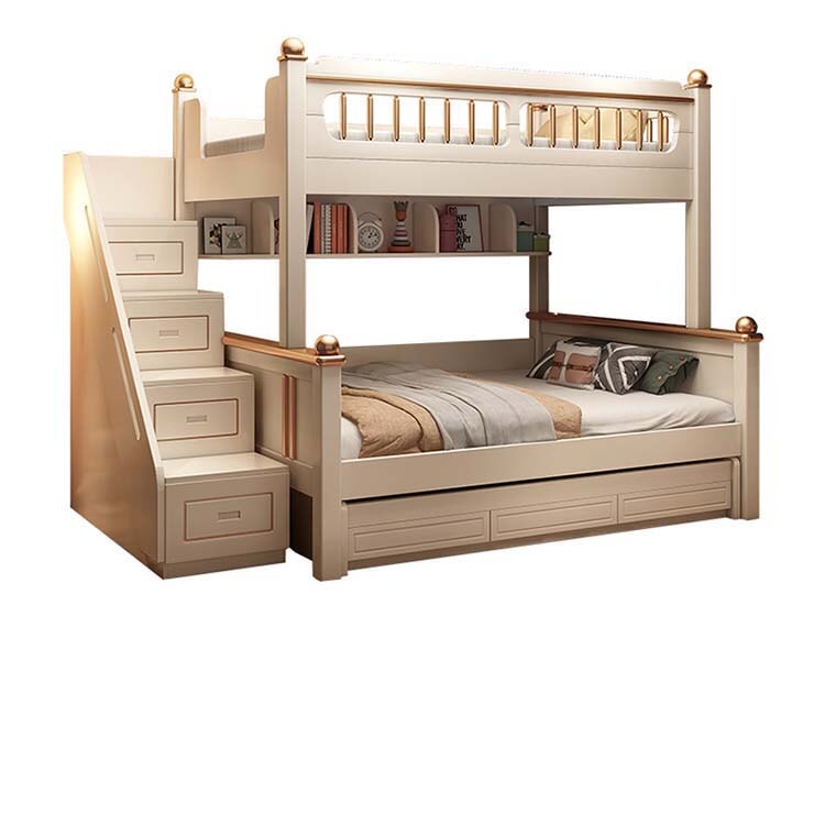 ベッド 子供用ベッド 二段ベッド 落下防止柵付き 角丸 滑り防止の