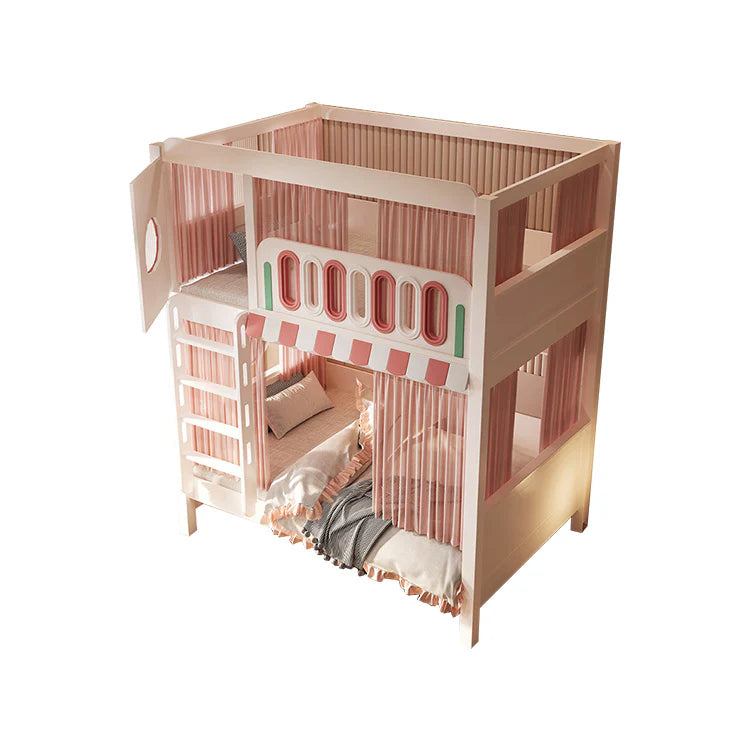 二段ベッド　キッズベッド　子供部屋用家具　木製二段ベッド　お城デザイン　落下防止設計　滑り止め加工ハシゴ　安定感のある構造　無垢材製ハシゴ　ホワイト　フェアリーテイルテイスト　SCC-S078