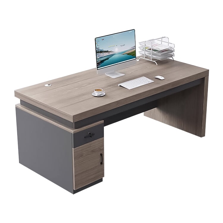 厚い天板　重厚感　引き出し　扉収納　幕板　安定性　幅広　ゆとり　配線孔キャップ　デスク　ワークデスク　オフィスデスク　木目調　穏やか　上質　カスタマイズ可能　BGZ-K-124