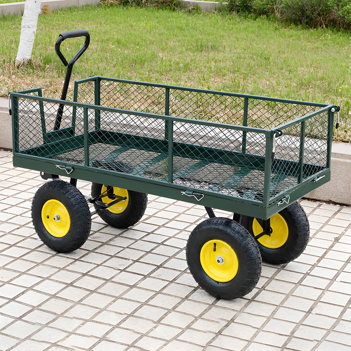 ホイール　大きい　安定　四面囲い　ガード　取り外し　ハンドル　クッション付き　スチール製　頑丈　耐久性　荷車　台車　カゴ付き台車　大容量　実用　機能的　WLC-K017