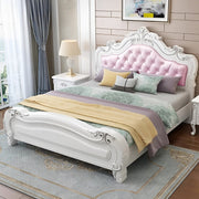 ヨーロッパ風　本革　無垢材　エンボス　ダブル　ビッグサイズ　収納　新婚用　ベッド　BED-K-059   kaguyasu
