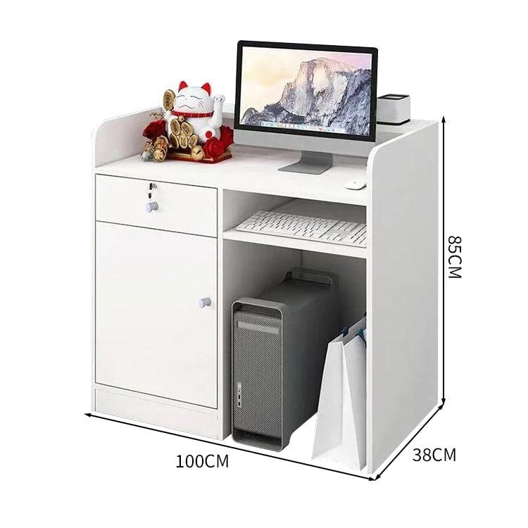 受付カウンター　受付台　オフィス受付　レジカウンター　作業台　店舗用　鍵付き引き出し　キャビネット　配線穴付き　木目調　カスタマイズ可能　JDT-K-100 kaguyasu
