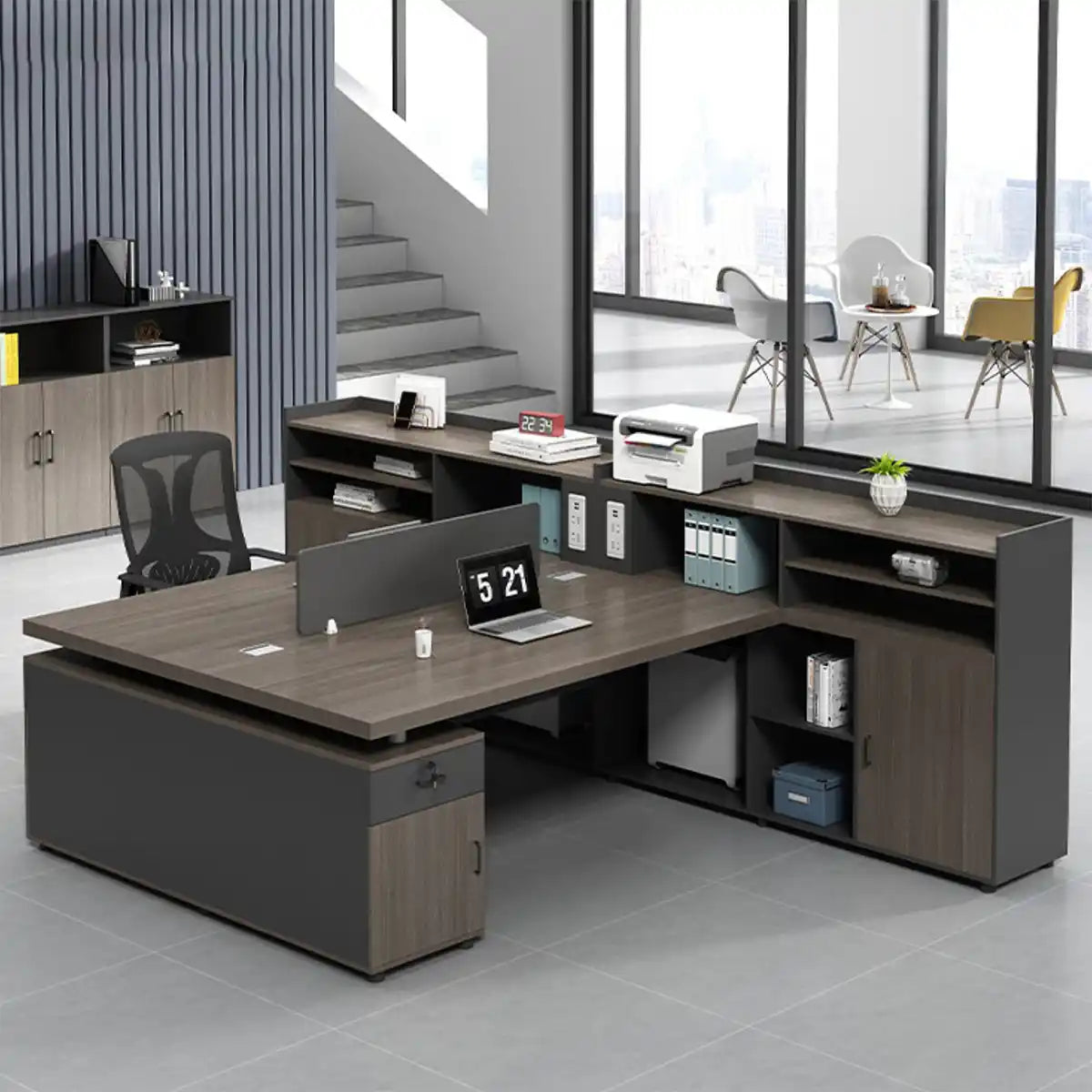 オフィスデスク　事務机　エコ素材　防水耐傷防汚　お手入れ簡単　防音デスクパーテーション　本体収納スペース　鍵付き引き出し　カスタマイズ可能　BGZ-S118