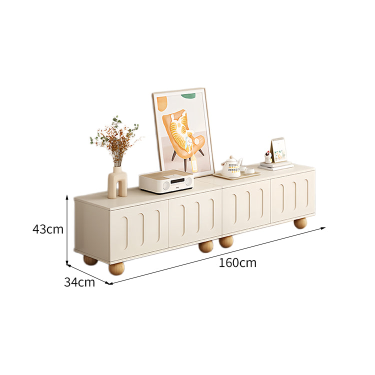 テレビボード　クリーム調テレビボード　テレビ台　プッシュオープン式扉　背面配線穴　丸型木製脚　ナチュラルウッド調　ミルキーホワイト　DSG-K041