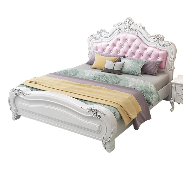 ヨーロッパ風　本革　無垢材　エンボス　ダブル　ビッグサイズ　収納　新婚用　ベッド　BED-K-059   kaguyasu