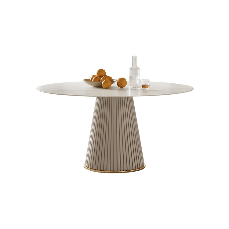 セラミック天板　頑丈　台型ベース　安定性　耐荷重　炭素鋼　Ｒ仕上げ　丸型　テーブル　ダイニングテーブル　食事用　おしゃれ　上質　ホワイト　CZ-K-003