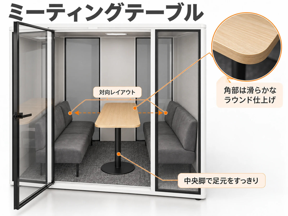 TUL-L ミーティングテーブルのディテール（仕様・家具は選択構成による）