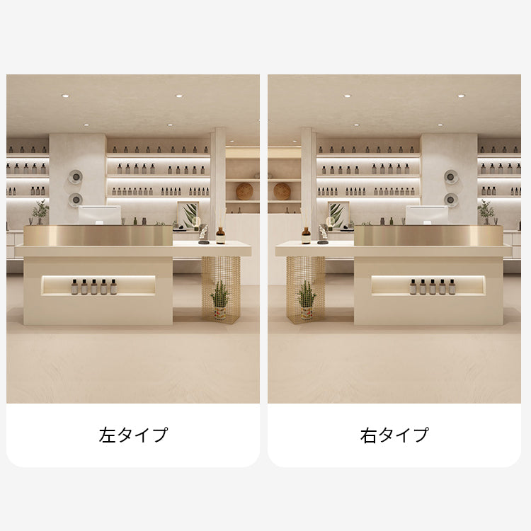 展示棚　ディスプレイ自由　上部天板　引き出し　扉収納　オープン収納　大容量　機能的　カウンター　レジ台　受付カウンター　穏やか　スッキリ　垢抜け感　ホワイト　カスタマイズ可能　JDT-K057