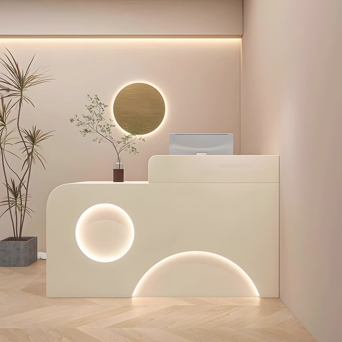 モダン　シック　オシャレ　受付カウンター　引き出し　メラミン化粧板　無毒無臭　LEDライト　大容量　ホワイト　ブラック　カスタマイズ可能　JDT-K081