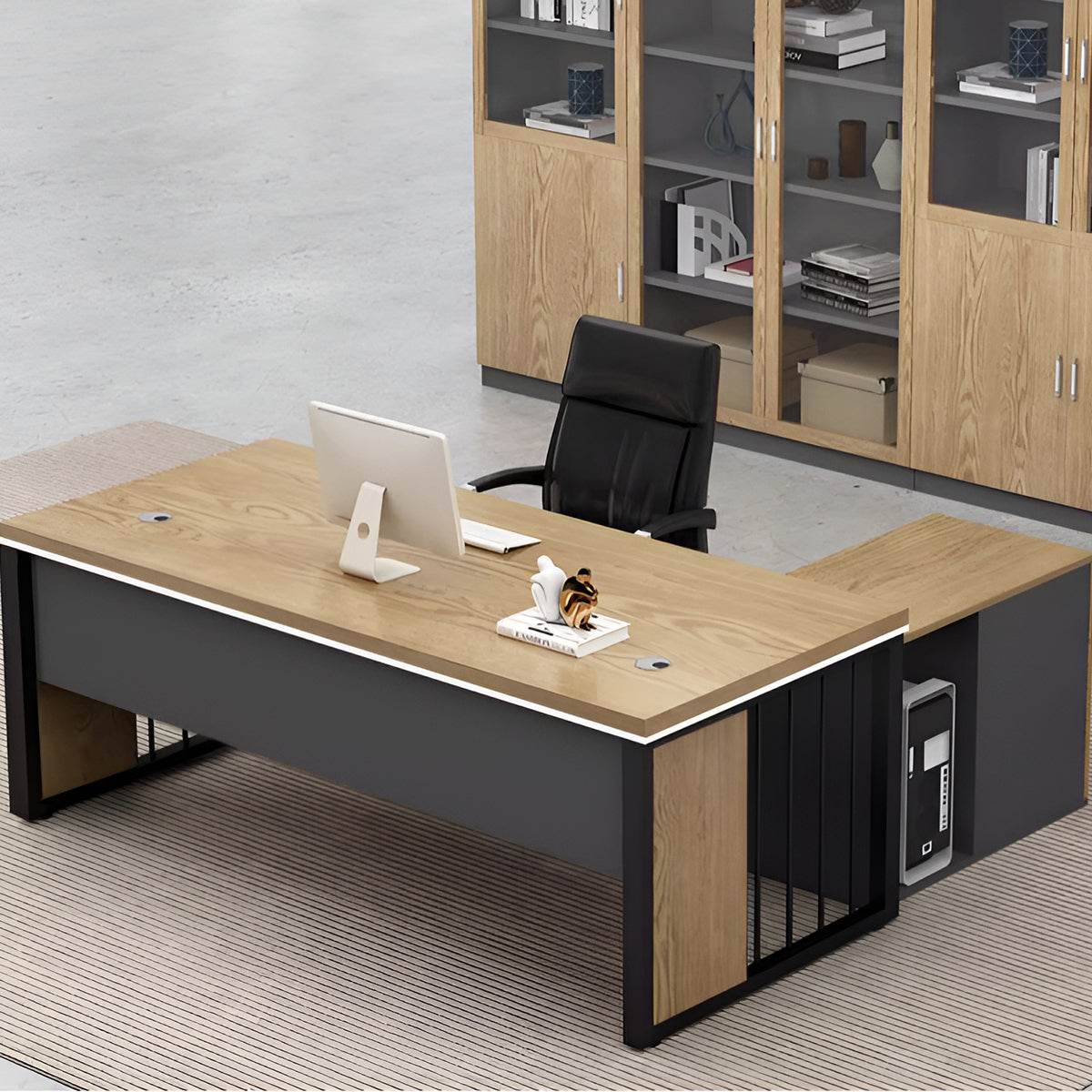 エグゼクティブデスク　オフィス家具　PCデスク　スチール脚　幕板付き　取っ手付き　配線孔付き　シンプルモダン　グレーオーク　ウォルナット　LBZ-K-053 kaguyasu