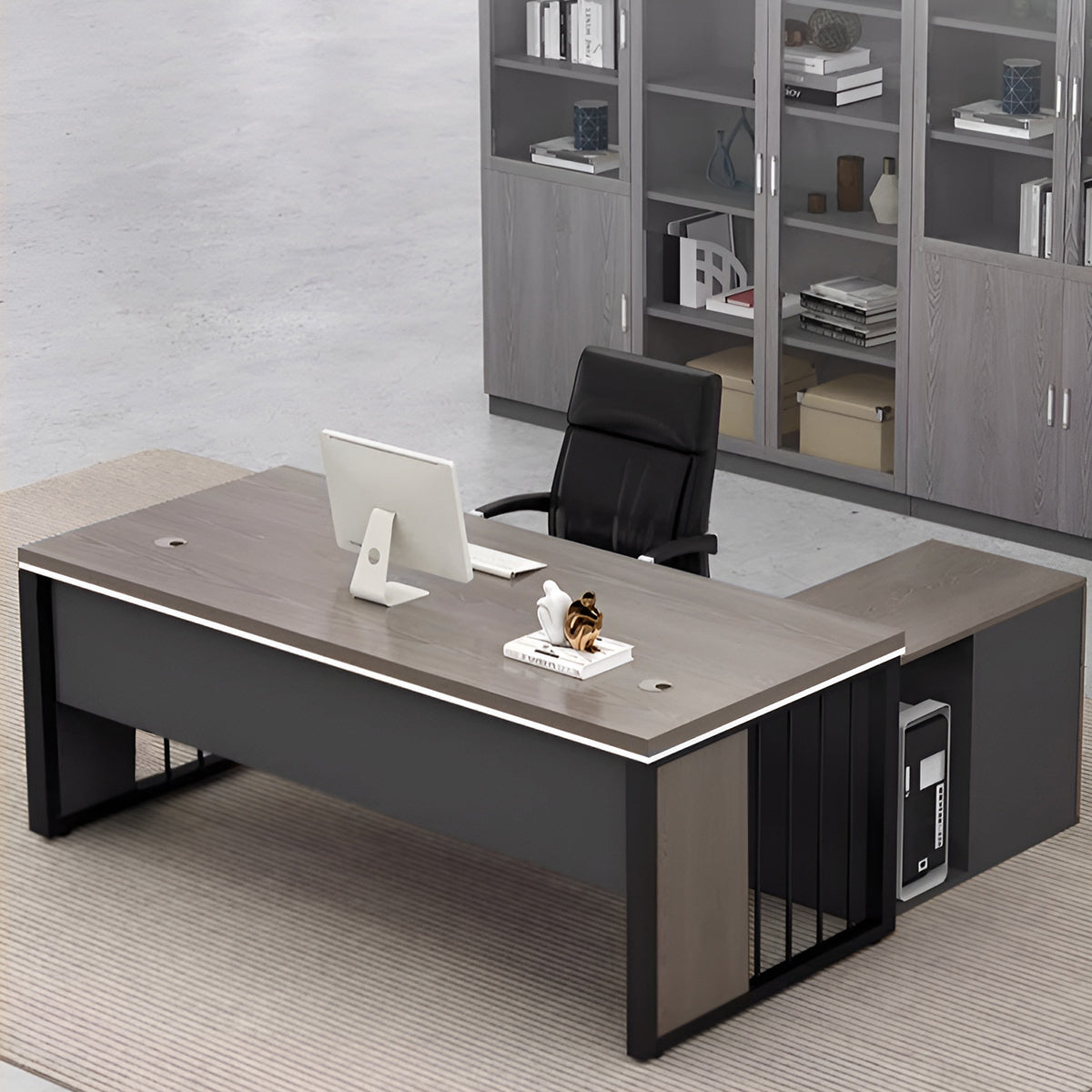 エグゼクティブデスク　オフィス家具　PCデスク　スチール脚　幕板付き　取っ手付き　配線孔付き　シンプルモダン　グレーオーク　ウォルナット　LBZ-K-053 kaguyasu