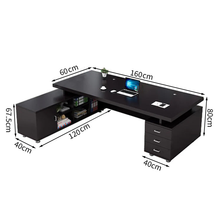 エグゼクティブデスク　Ｌ字型　メラミン化粧板　オープン収納　扉付き収納　配線孔付き　プラパート　LBZ-T123