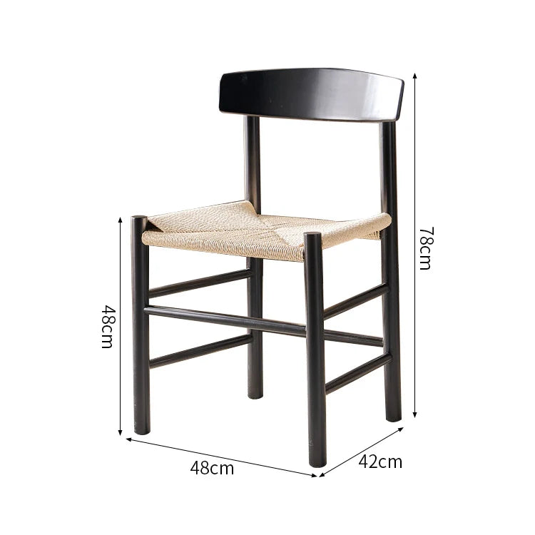 無垢木チェア　シンプルカフェチェア　高密度紙ロープ　人体工学　曲線背もたれ　ブナ材ロープ編みチェア　ブナ無垢フレーム　滑り止め座面　ミニマル風　ナチュラル木色　SNY-S033