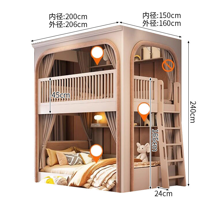 二段ベッド　子供用二段ベッド　キッズベッド　ロフトベッド　階段付き二段ベッド　オープン本棚　階段収納キャビネット　省スペース　大容量収納　ナチュラル　おしゃれ　ホワイト　カスタマイズ可能　SCC-S062