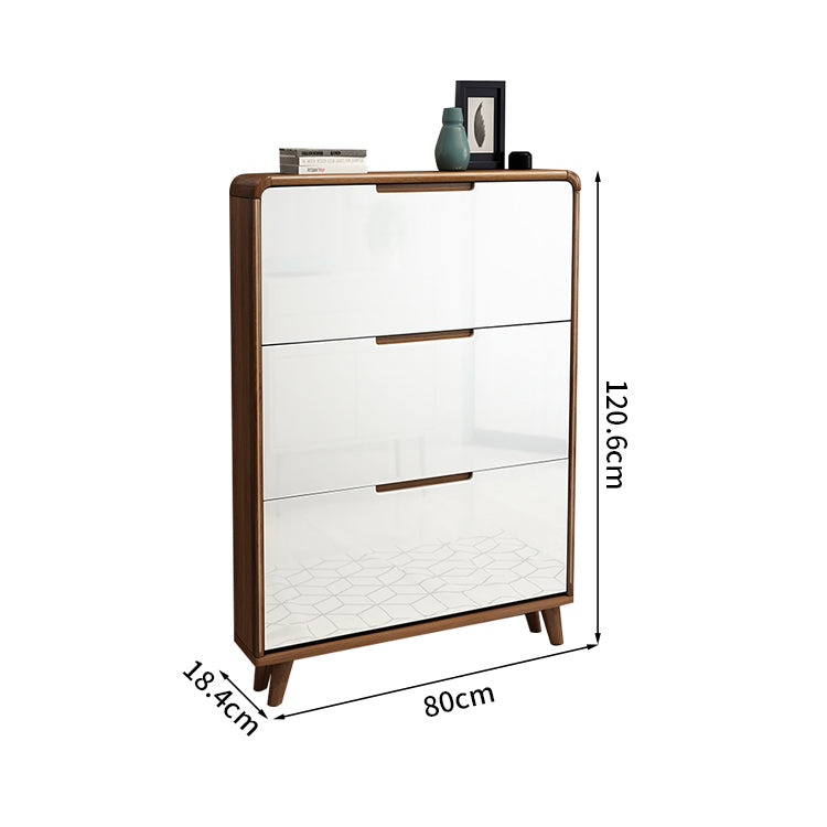 多段式　大容量　分類収納　天然木　頑丈　フラップ扉　丸み　通気孔　木目調　下駄箱　シューズキャビネット　シューズラック　コンパクト　実用　穏やか　ホワイト　ウォールナット　XG-K004