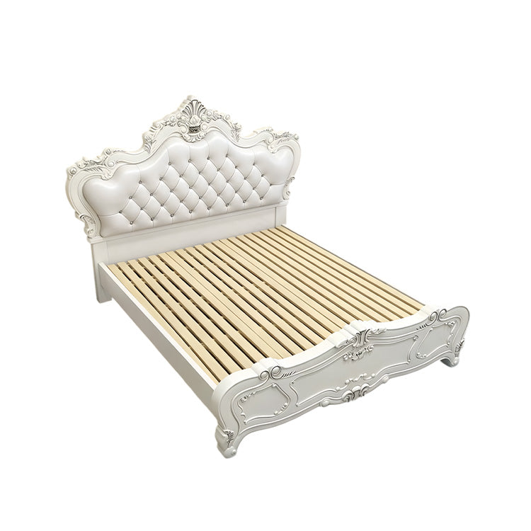 ベッド　ダブルベッド寝台　寝床　床榻　彫刻デザイン　無垢材　ホワイト　優雅　BED-K035