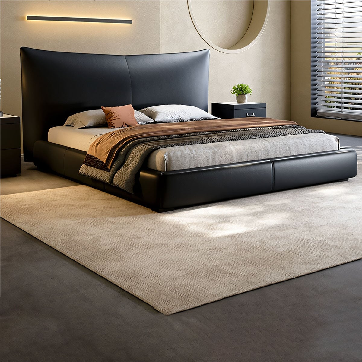 ベッド　ローベッド　キングサイズ　二人用　跳ね上げ式　収納　大容量　カウレザー　すのこ　ヘッドボードクッション　柔らか　上質　おしゃれ　ブラック　カスタマイズ可能　BED-K020  kaguyasu