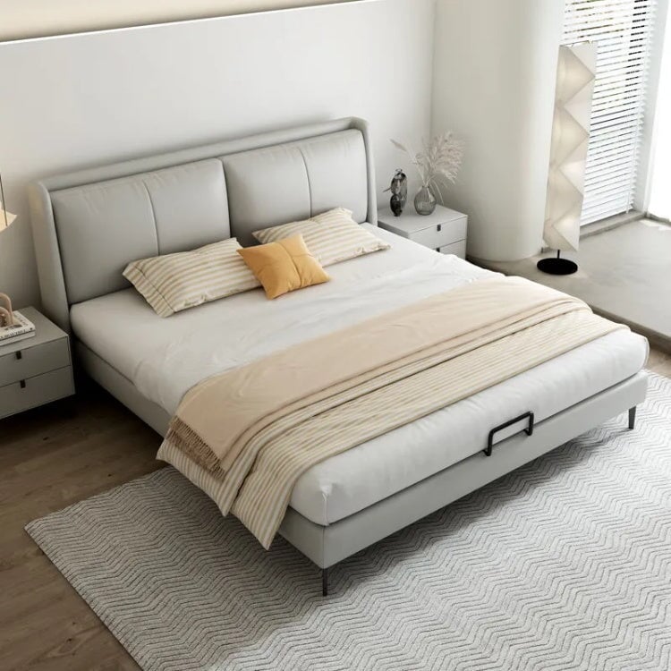 高級天然本革使用 キングサイズベッド モダン シンプル 北欧風　ベッド　BED-019