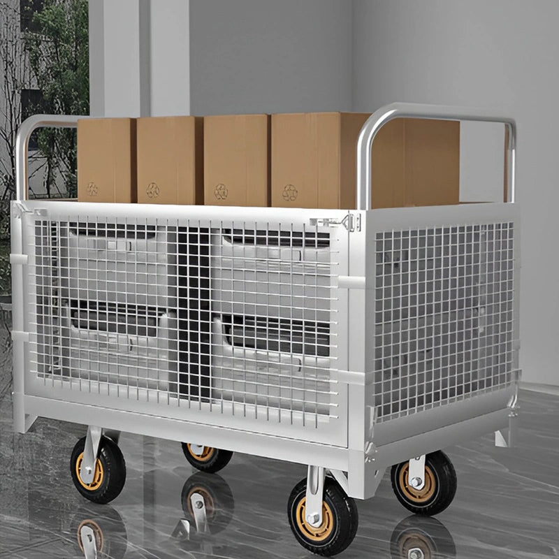 スチール製　頑丈　耐荷重　四面囲い　ガード　取り外し可能　キャスター付き　台車　カゴ付き台車　荷車　耐久性　大容量　実用　WLC-K018